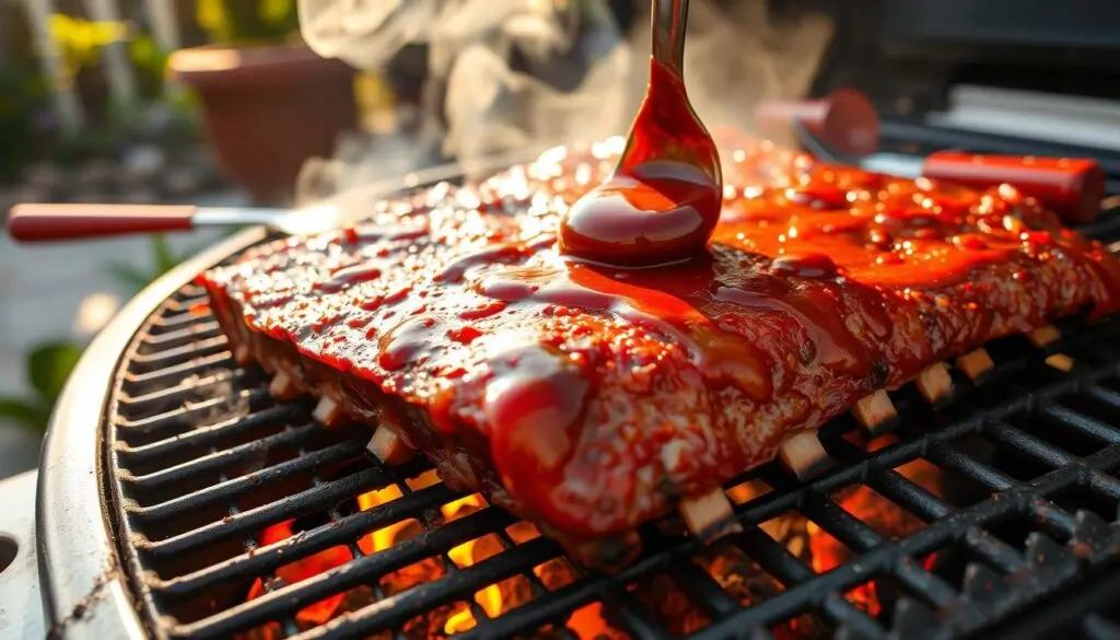 Basting Beef Ribs with BBQ Sauce