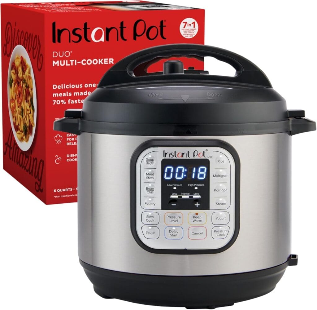 7-IN-1 FUNCTIONALITY: Pressure cook, slow cook, rice cooker, yogurt maker, steamer, sauté pan and food warmer. QUICK ONE-TOUCH COOKING: 13 customizable Smart Programs for pressure cooking ribs, soups, beans, rice, poultry, yogurt, desserts and more. COOK FAST OR SLOW: Pressure cook delicious one-pot meals up to 70% faster than traditional cooking methods or slow cook your favorite traditional recipes – just like grandma used to make. QUICK AND EASY CLEAN UP: Finger-print resistant, stainless-steel sides and dishwasher-safe lid, inner pot, and accessories. SAFETY FEATURES: Includes over 10 safety features, plus overheat protection and safe-locking lid GREAT FOR GROWING FAMILIES: Cook for up to 6 people – perfect for growing families, or meal prepping and batch cooking for singles. VERSATILE INNER COOKING POT: We use food-grade stainless-steel, a tri-ply bottom for more even cooking and perfect for sautéing DISCOVER AMAZING RECIPES: Includes the free Instant Brands Connect App, where you can find new recipes to create quick favorites and prepare delicious meals, available for iOS and Android.