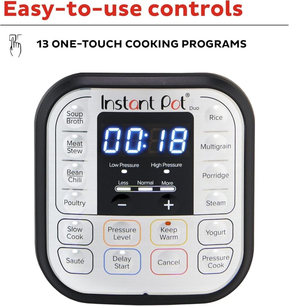 7-IN-1 FUNCTIONALITY: Pressure cook, slow cook, rice cooker, yogurt maker, steamer, sauté pan and food warmer. QUICK ONE-TOUCH COOKING: 13 customizable Smart Programs for pressure cooking ribs, soups, beans, rice, poultry, yogurt, desserts and more. COOK FAST OR SLOW: Pressure cook delicious one-pot meals up to 70% faster than traditional cooking methods or slow cook your favorite traditional recipes – just like grandma used to make. QUICK AND EASY CLEAN UP: Finger-print resistant, stainless-steel sides and dishwasher-safe lid, inner pot, and accessories. SAFETY FEATURES: Includes over 10 safety features, plus overheat protection and safe-locking lid GREAT FOR GROWING FAMILIES: Cook for up to 6 people – perfect for growing families, or meal prepping and batch cooking for singles. VERSATILE INNER COOKING POT: We use food-grade stainless-steel, a tri-ply bottom for more even cooking and perfect for sautéing DISCOVER AMAZING RECIPES: Includes the free Instant Brands Connect App, where you can find new recipes to create quick favorites and prepare delicious meals, available for iOS and Android.