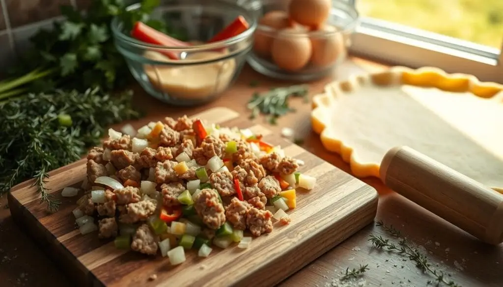 Sausage Quiche Filling Preparation